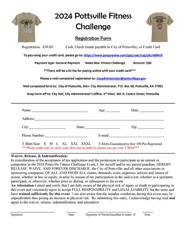 2024 Pottsville Fitness Challenge Registration Form