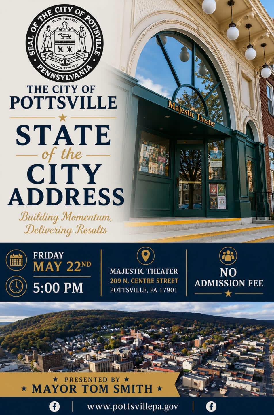 The City of Pottsville State of the City Address - Friday, May 22, 2026 at the Majestic Theater, 209 North Centre Street, Pottsville, PA 17901